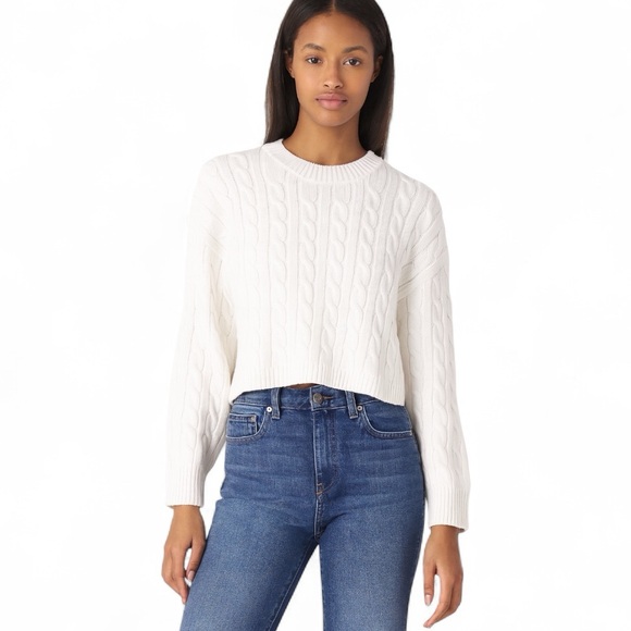 J.Crew Cable-knit cropped sweater in white BX465 size Large NWT - Picture 1 of 4